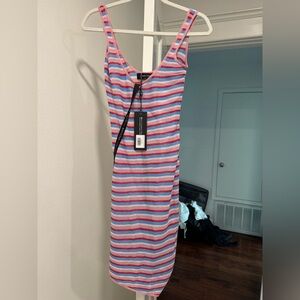 White Fox Boutique Pink and Blue Striped Mini Dress